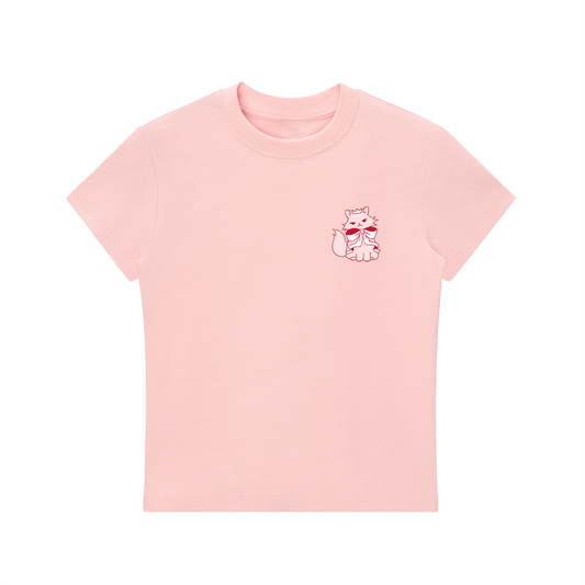 Cat with Bow Essential Bodycon Crewneck T-Shirt